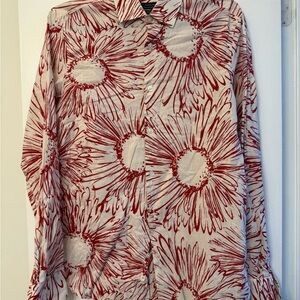 Zara Man Red and White Floral Button Down